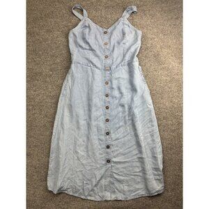 Cotton Rye Dress Womens XL Blue Chambray Button V Neck Midi Sundress Pockets